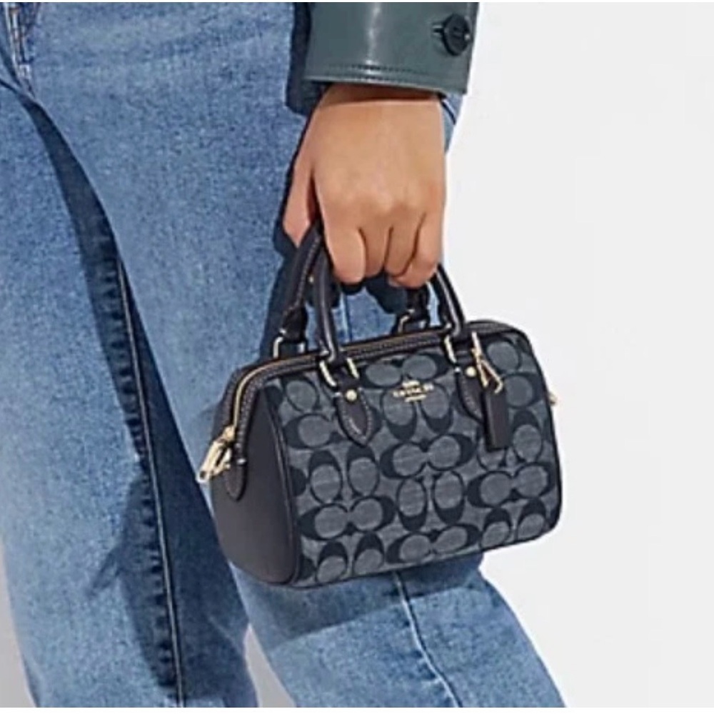 Coach Mini Rowan crossbody  in Navy Signature Jacquard. Denim - Picture 10 of 11